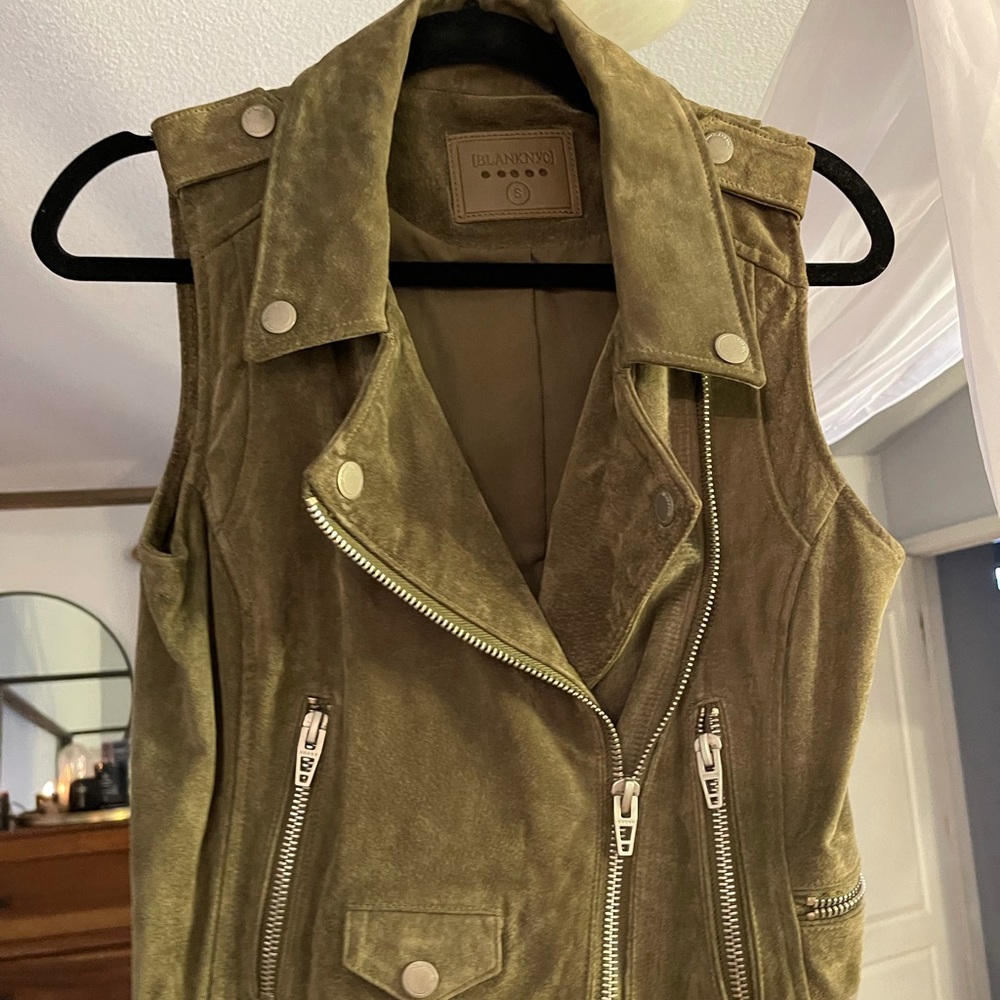 Blank NYC Sleeveless Olive Suede Leather Vest